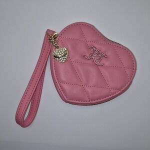 Juicy Couture Pink Quilted Heart Wristlet Coin Purse Rhinestone Charm Y2K